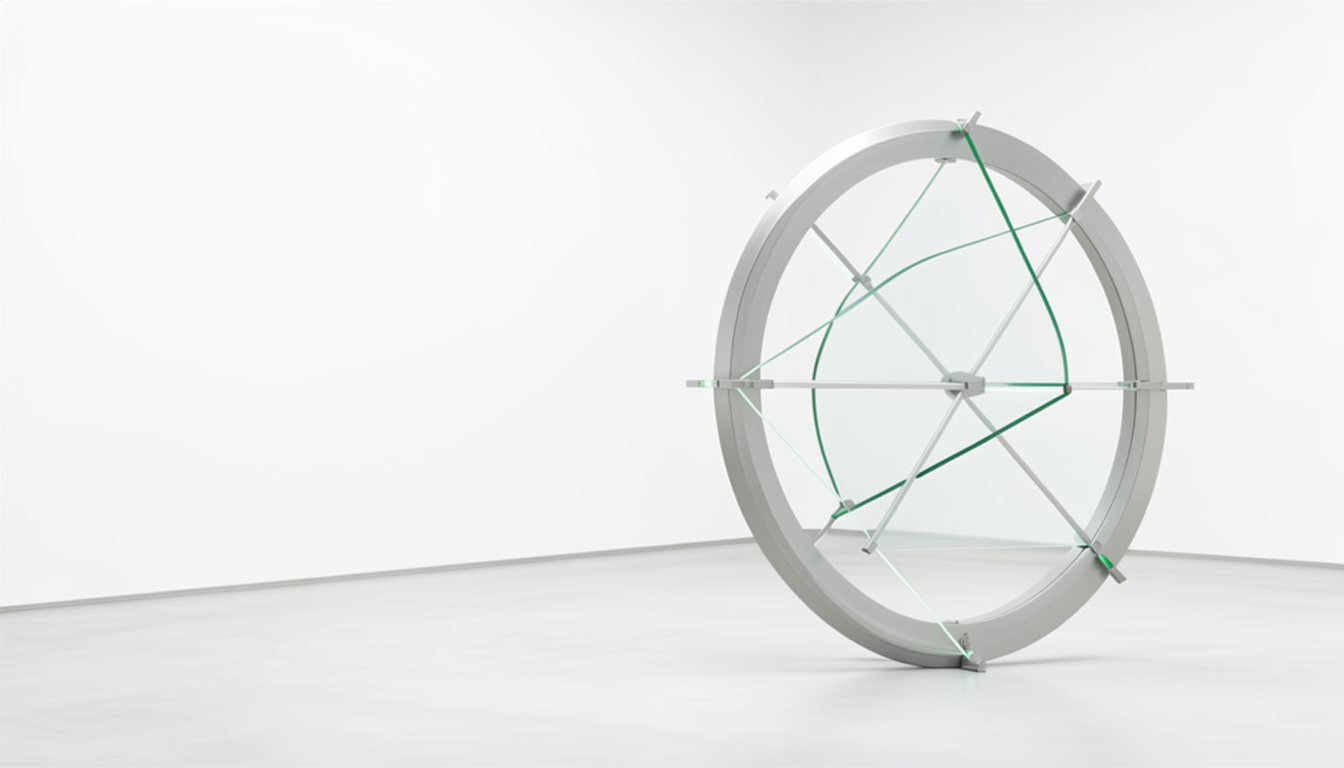 Abstrakte Skulptur aus Glas und Aluminium als Symbol für verbundene Projektkontexte
