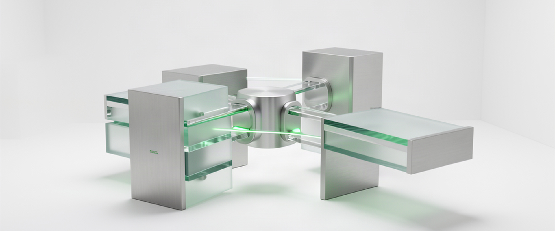 Modulare Skulptur aus Aluminium und Glas als Sinnbild für individuelle Software und vernetzte Anwendungen
